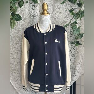 Navy Blue/Cream Le Golf Bomber Varsity Style Jacket Men’s Size Medium